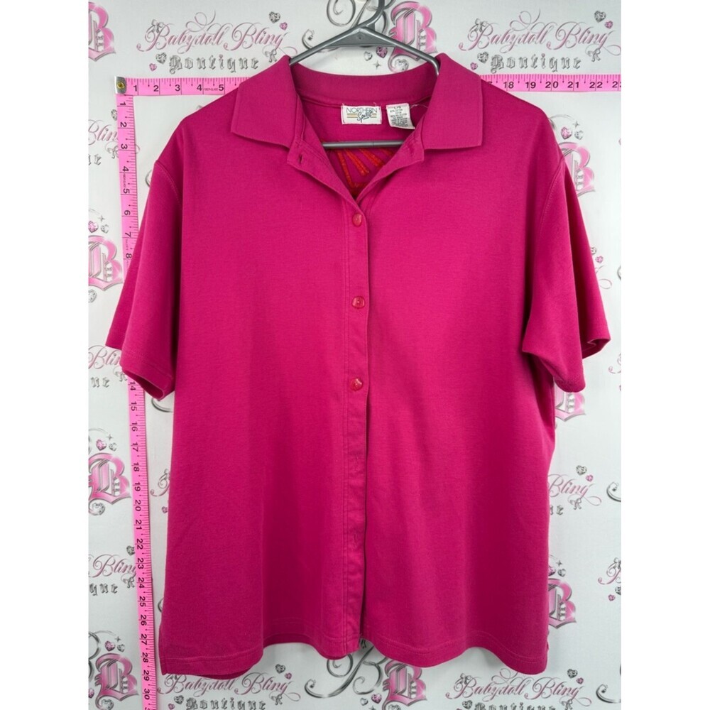 Northern spirit T-shirt, embroidery back floral Bright Pink Button-Up Polo Top